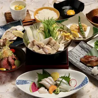 11月～【生ビール付飲み放題120分】メインが選べる宴会コース（ふぐちり鍋）生牡蠣付き