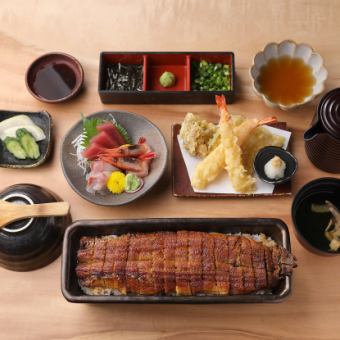 명물 한 개 히츠마부시에 구조와 튀김이 세트가 된 호화스러운 어선