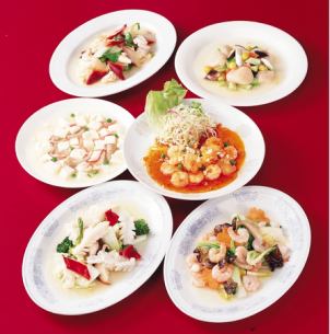 Boiled crab and tofu, Stir-fried shrimp with egg, Boiled shrimp and tofu, Boiled crab and vegetables