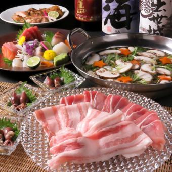 【定番！】お刺身5種盛りや牛ステーキ、しゃぶしゃぶ等全8品3H飲み放題付き6,000円(税込)