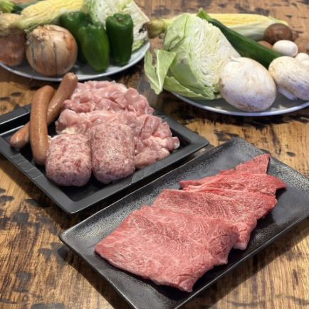 【BBQプレミアムコース】焼き野菜や美豚の特製すき焼き風丼を含む全11品お一人様10000円(税込)