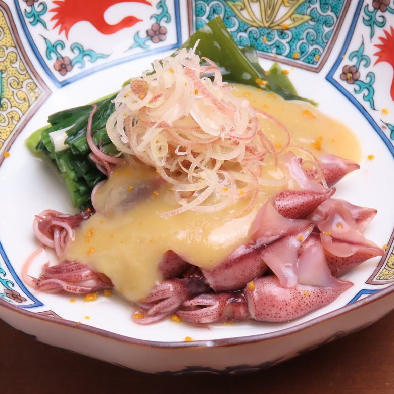 Firefly squid with vinegar and miso