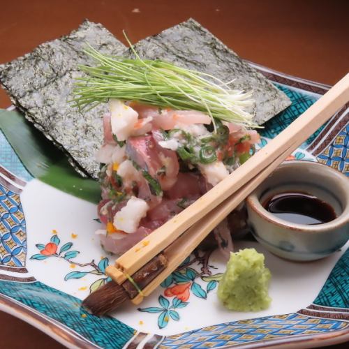 Sea bream and grated yam with plum
