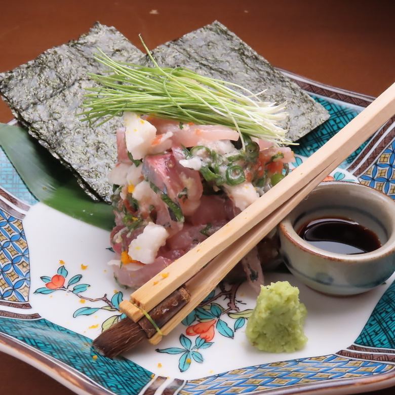 Sea bream and grated yam with plum