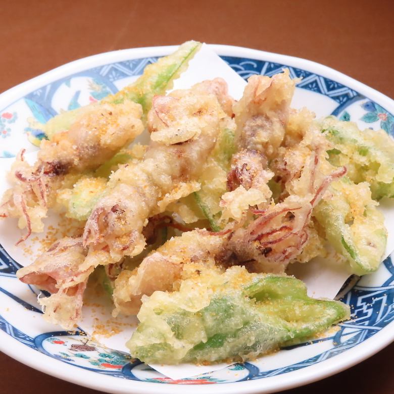 Firefly squid and sweet pepper tempura