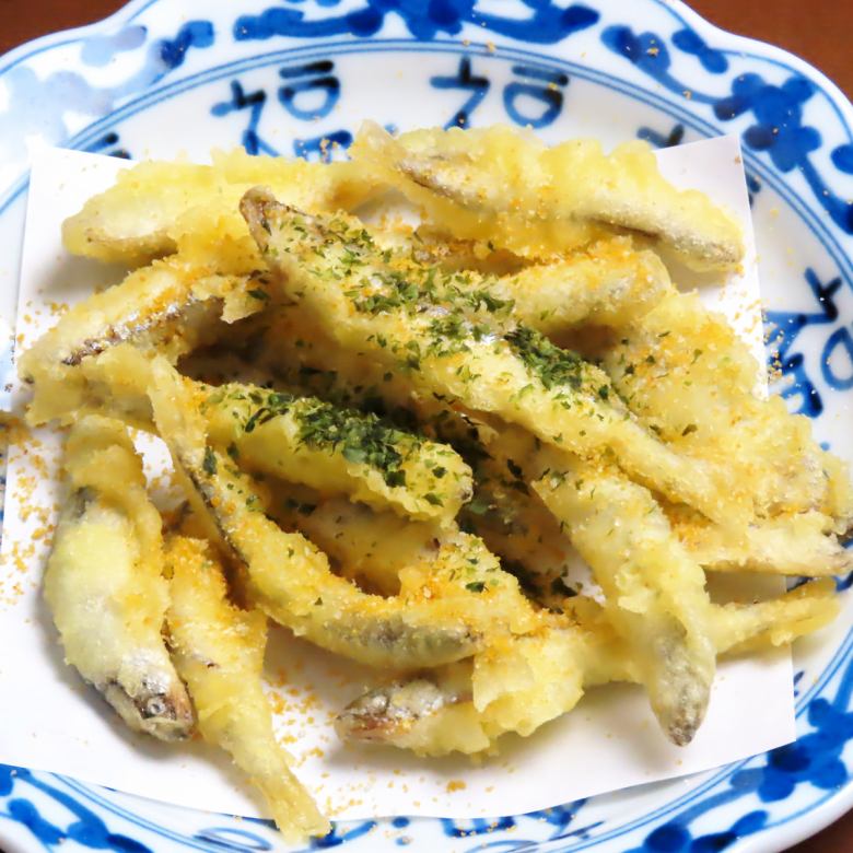 稚鮎天ぷら からすみ塩