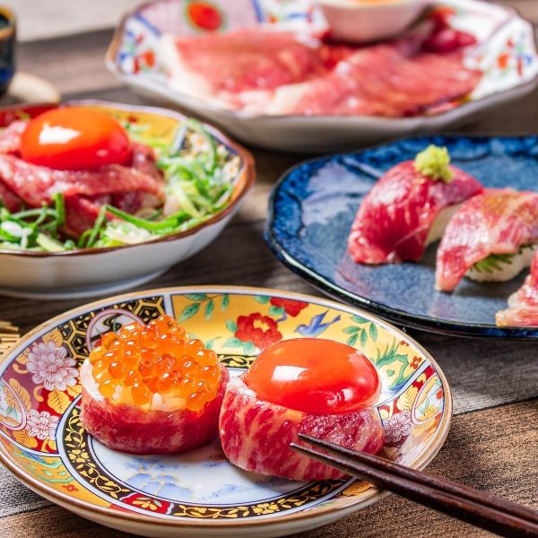 【黒毛和牛の贅沢な肉寿司を堪能】