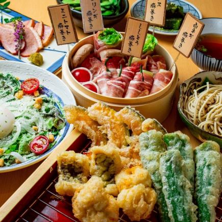 《平日限定》【120分飲放】豚巻き蒸籠/天ぷら全9品［超お得天ぷら・蒸籠コース］ 5,000→4,500円