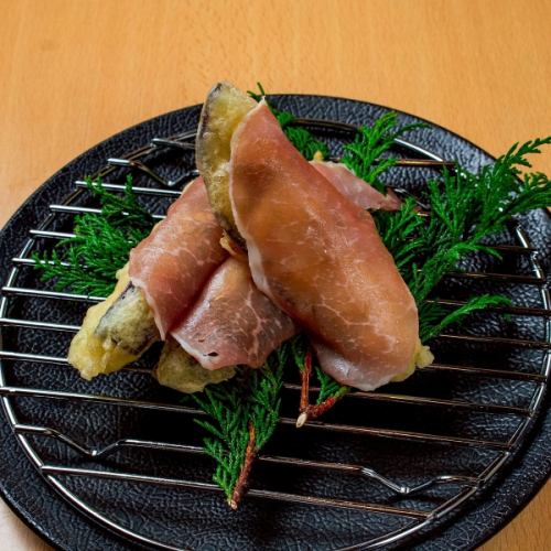 賀茂茄子天 生ハム巻き(１貫)