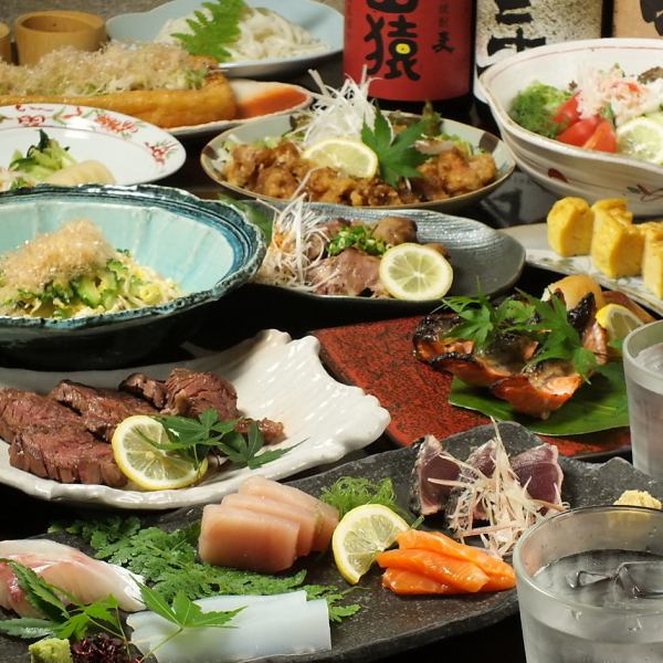 【宴会套餐】时令食材菜肴和生鱼片拼盘等7道菜，120分钟，约80道菜品，附无限畅饮6,150日元～