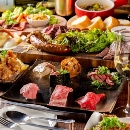 【近江牛×黒毛和牛】2H飲み放題◆和牛ステーキ食べ比べ肉寿司含む全13品 コース 6600円⇒6000円