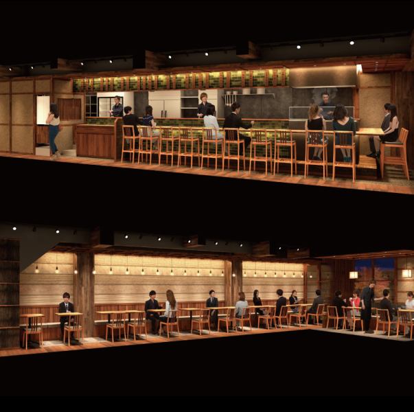 落ち着いた和モダンな内装。シンプルな和の空間が美食の世界へと導きます…。