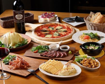 [90 minutes of all-you-can-drink included ☆ Stable course♪ 4,400 yen (tax included)] 10 dishes including our proud pot-grilled pizza and aged meat steak