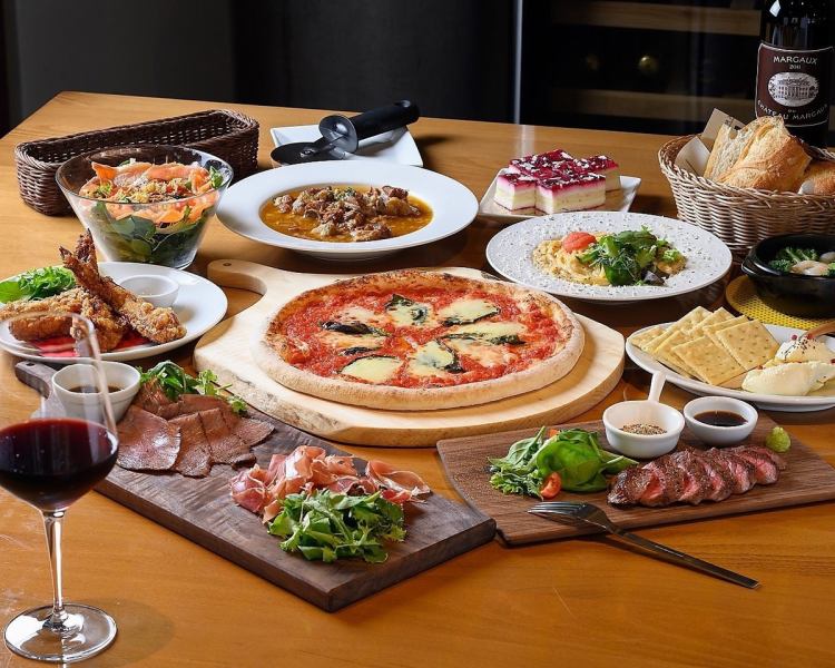 [Stable course 90 minutes all-you-can-drink course ☆ 4400 yen (tax included)] Kiln-baked pizza, aged meat steak, etc. ◎