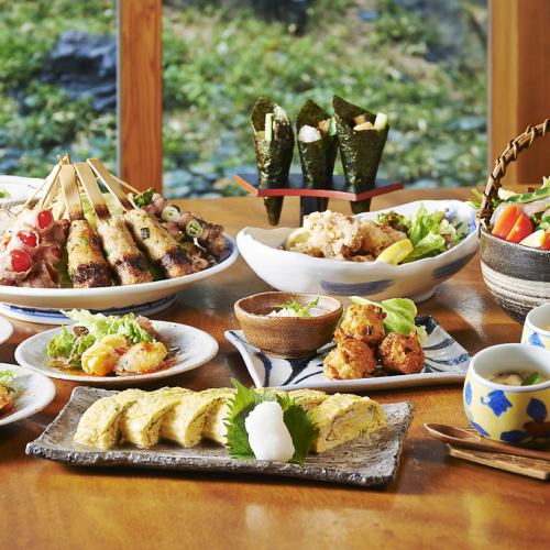 てんぐ初心者の方へ。炭火の香ばしさガツン！串焼きコース(焼き鳥、厚焼き玉子、唐揚げ他、飲み放題付)