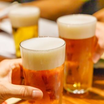 時間無制限のエンドレス飲み放題→999円　生ビール付き＋1100円
