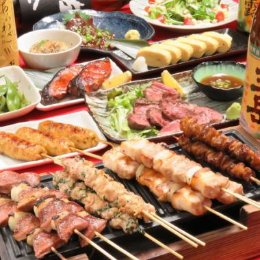 [Katsugun 3,500 yen course] Hanging steak, 5 skewers, horse meat sashimi, etc. ★ All-you-can-drink for 2 hours for +1,500 yen