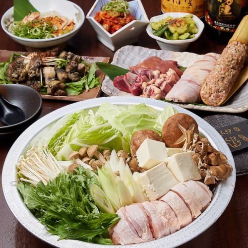 [2 hours of all-you-can-drink☆Draft beer included] Recommended for various banquets♪ Luxury Hyuga chicken hotpot course, 6 dishes, 5,000 yen (tax included)