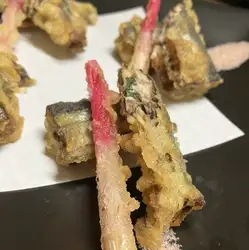 Deep-fried Pacific saury stuffed with pickled plum and shiso leaves