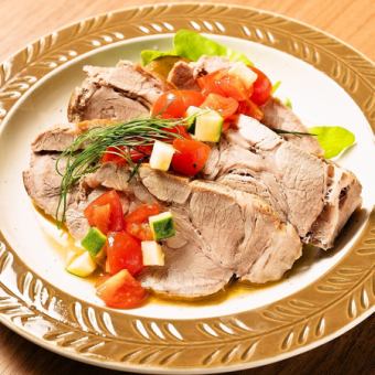 豚肩ロースのアリスタ風 ローストポーク フレッシュトマトのゆずオイルソース