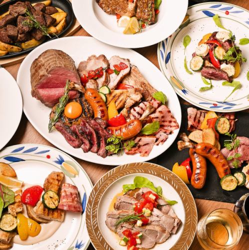 【全席個室】豪華メイン肉料理食べ放題【3時間飲み放題付2980円～】ランプのロースト等も選べるプランも◎