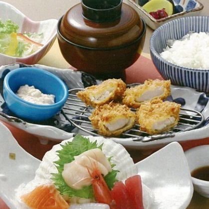 Fried scallop sashimi set