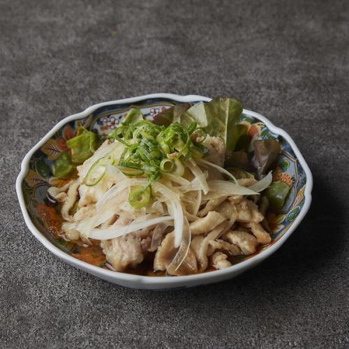 Chicken skin with green onion and ponzu sauce