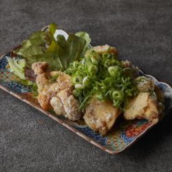 Deep fried chicken thigh with green onion ponzu sauce