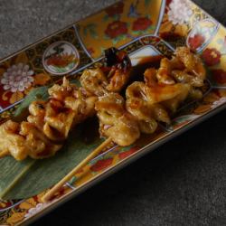 Chicken skin skewers (salt or sauce)