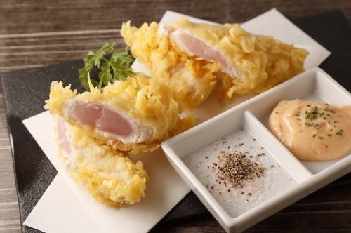 Hokkaido chicken breast tempura ~ Andean red salt & mentaiko with mayo dip ~