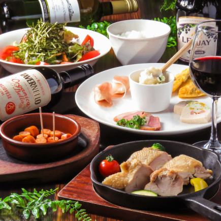 日~木限定◆お手軽コース◆鶏もも肉の鉄板焼/チョリソー/合鴨ロースト含む全10品2500円