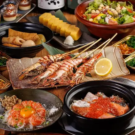 ■3H飲み放題付『お手軽コース』天使海老丸ごと炉端焼きに刺身2点盛り等〈全7品〉4500円⇒3500円