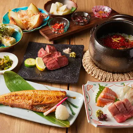 ■3H飲み放題付『漁火 -ISARIBI-』鮎の姿炉端焼きに腹子こぼれ寿司等〈全9品〉5500円⇒4500円　