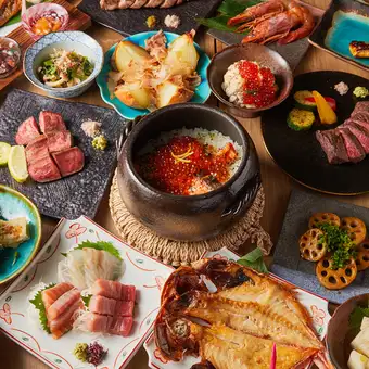 ■ 3-hour all-you-can-drink "KIWAMI" course: Grilled whole golden snapper, overflowing seafood sushi, and more (10 dishes in total) 7000 yen ⇒ 6000 yen