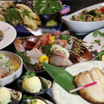 【120分飲み放題付】道産牛ハラミステーキや天ぷら四種盛りなど〈全9品〉⇒8000円(税込)