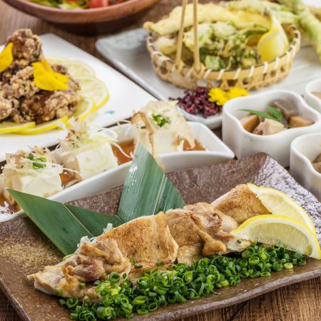 日～木限定☆【堪能コース】若鶏の一枚焼きや合鴨ロース付！2時間飲み放題7品3000円