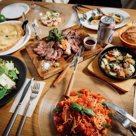 【接待にも】カプレーゼに国産牛ステーキ、デザートも!飲み放題2H〈Premium Corse〉6,000円