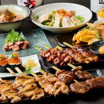 【俺のカジュアルコース】国産炭火焼き鳥五種とこぼれいくら寿司堪能!!【11品3,850円】105分制