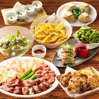 【黄鸡~KASIWA~】共8道菜,包括大份炸鸡、6种烤肉等等!4000日元