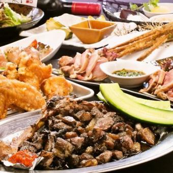 ★忘年会に★豪華鶏三昧コース！！地鶏のもも焼き2種、地鶏鍋付★全10品飲み放題2時間付 ￥6000