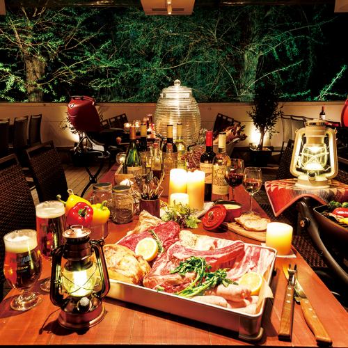 開放感抜群!全天候対応OKの快適テラスビアガーデン♪♪テーブルを繋げれば14名/16名/32名/最大60名まで対応★