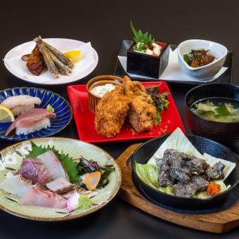 （如果您至少提前一天预约）每人一份，让您安心！宫崎鸡和日向田海鲜套餐 5,000 日元
