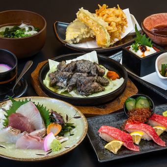 For welcoming and farewell parties♪ [One dish per person] Salmon roe x Miyazaki beef sushi and charcoal-grilled local chicken course with 2 hours of all-you-can-drink \4,500