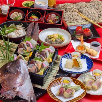 安心の一人一皿♪生そば華膳懐石　大漁真鯛盛りと豚しゃぶコース+生ビール付3H飲放8,000円