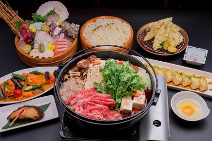 【150分飲み放題付】海鮮料理&黒毛和牛のすき焼き!肉も魚も楽しめる『宴会プラン』5,500円