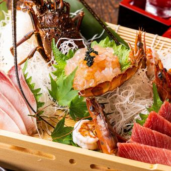``Matsu course'' with 10 dishes including abalone and spiny lobster sashimi and thick-sliced domestic roast beef, all-you-can-drink for 3 hours