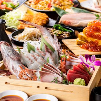 「标准套餐」包含5种鲜鱼生鱼片和国产牛裙肉牛排等8种菜肴，附赠2小时无限畅饮