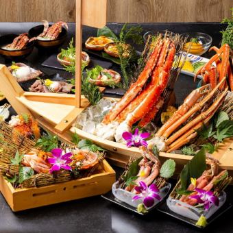 蟹一心特色菜丰富多彩的“蟹和牛品尝套餐”，含3小时无限畅饮