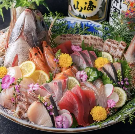 【絆コース】本鮪入り豪華鮮魚・天ぷら・海鮮焼き!生・角・日本酒2時間飲み放題付き〈全9品〉