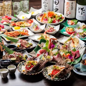 【匠人套餐】佐以日本清酒：精选时令鲜鱼、易致痛风的生蚝、龙虾等奢华佳肴！10,000日元，3小时畅饮（共10道菜）